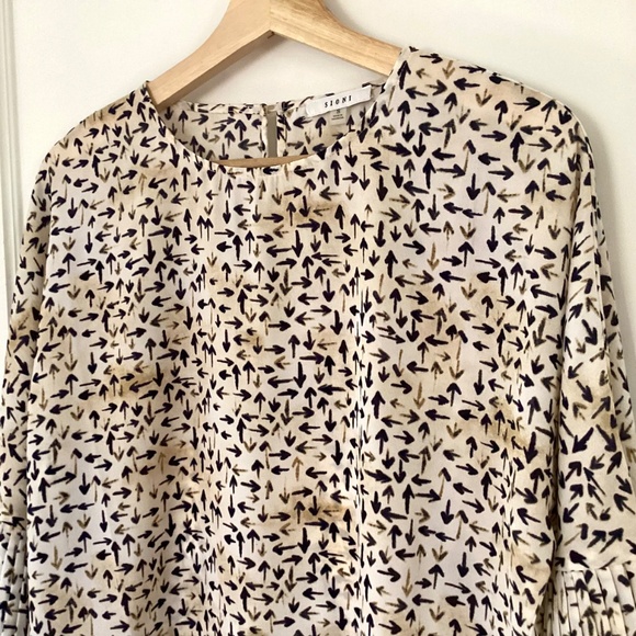 Sioni Von Maur Women’s Arrow Print 3/4 Pleated Bell Sleeve Blouse size S career - Picture 3 of 12